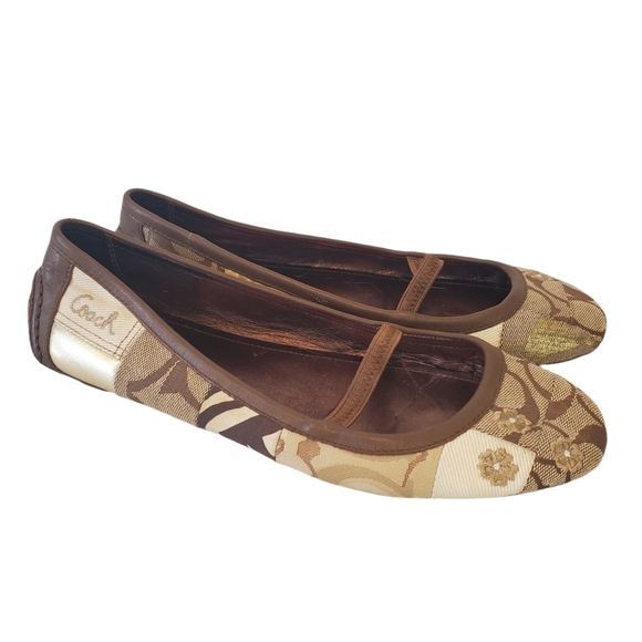 Coach Jessie Monogram Patchwork Loafer Flats Shoes Slip On Size 8.5 Brown Tan - Picture 7 of 7